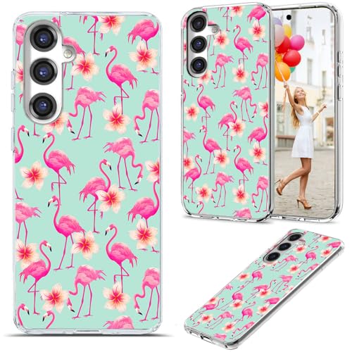 for Samsung Galaxy S24 FE Case for Girl Women Men, Full Protective Shockproof Slim Soft TPU Clear Phone Cover Cases for Galaxy S24 FE,Cute Cartoon Animal Bird Pink Flamingo Flower Floral - color: Bird Pink Flamingo Flower
