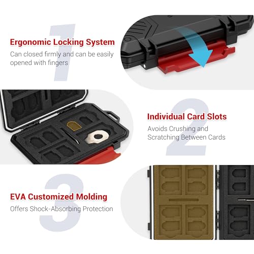 Kiorafoto Memory Card Case with 22 Slot for 8 SD & 12 MicroSD & 2 Nano SIM - size: For 8 SD+12 TF+2 Nano SIM(BLACK)
