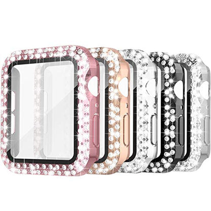 Simpeak 5-Pack Women Bling Screen Protector Case Compatible with Apple Watch 38mm 40mm 41mm 45mm Series 10 42mm 46mm, Screen Case Compatible with iWatch Series 10 9 8 7 6 5 4 3 2 1 (44mm) - size: 44mm(Series 4/5/6/SE)