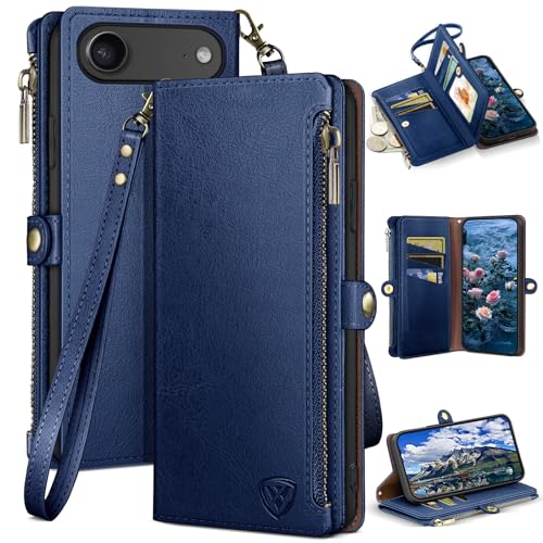 XcaseBar Compatible with iPhone Air 6.5" Wallet case with Zipper Credit Card Holder【RFID Blocking】,Flip Folio Book PU Leather Phone case Shockproof Cover Women Men for Apple 17 Air case Blue - color: Blue, size: iPhone Air 6.5"