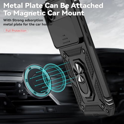 for iPhone Air Case, with Slide Camera Cover HD Screen Protector [Military Grade 16ft. Drop Tested] Ring Holder Kickstand Protective Phone Case for Apple iPhone Air 2025, Black - color: Black w/ Slide Camera 2nd gen. Military Grade