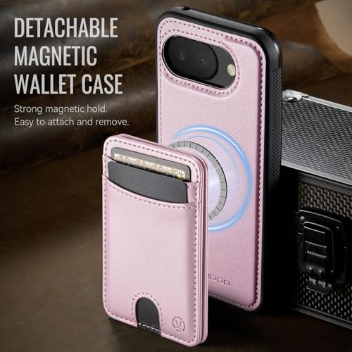 Wallet Case for Google Pixel 10a Compatible with MagSafe for Men Women, 2 in 1 Detachable Magnetic Phone Case with Card Holder Kickstand RFID Blocking for Pixel 10a (Pink) - color: Pink