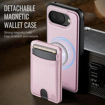 Wallet Case for Google Pixel 10a Compatible with MagSafe for Men Women, 2 in 1 Detachable Magnetic Phone Case with Card Holder Kickstand RFID Blocking for Pixel 10a (Pink) - color: Pink