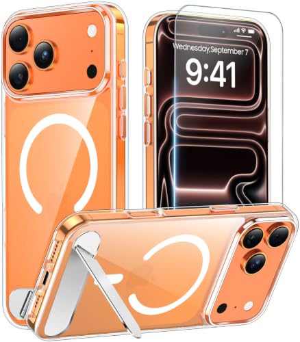 Magnetic for iPhone 17 Pro Case with Stand Clear | (Screen Protector)(Compatible with MagSafe)(Military Grade Shockproof) Transparent Drop Protection Slim Phone Case,6.3" - color: Clear, size: For IPhone 17 Pro