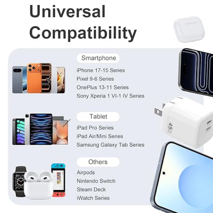 USB C Charger 45W GaN Fast Charging Portable Block for iPhone, 2 Pack - color: White