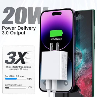 USB C Charger Block, 3Pack 20W Dual Port USB C Wall Charger Plug - color: White