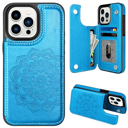 MMHUO iPhone 15 Pro Case with Card Holder, Magnetic Back Flip Wallet Case for Women, Protective Blue - color: Blue, size: Iphone 15 Pro 6.1"-(S)(Three Cameras)