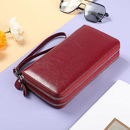 Small Compact Women Wallet RFID Blocking Genuine Leather Bifold Purse with ID Windows - color: 2-waxed Wine Red, size: One Size