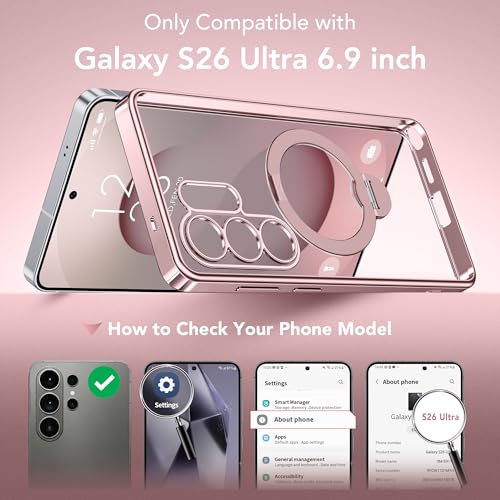GolbinBox Magnetic for Samsung Galaxy S26 Ultra Case with 360° Spin Stand | [Compatible with MagSafe][Military Drop Protection] Shockproof Galaxy S26 Ultra Phone Cover with Kickstand, Warm Pink/Clear - color: Warm Pink/Clear
