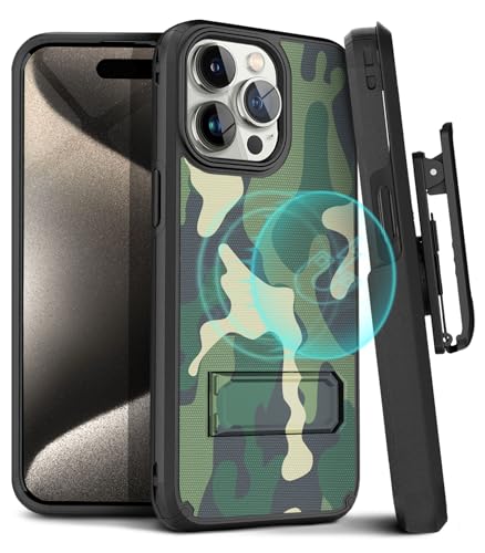 MOTIVE for iPhone 15 Pro Max Case with Belt Clip and Stand,| 6.7" Green - color: Green Camouflage, size: iPhone 15 Pro Max