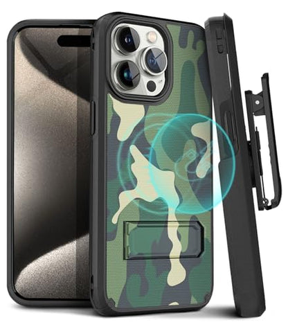 MOTIVE for iPhone 15 Pro Max Case with Belt Clip and Stand,| 6.7" Green - color: Green Camouflage, size: iPhone 15 Pro Max