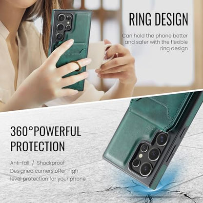 for Samsung Galaxy S26 Ultra 2 in 1 Detachable Card Bag Wallet Case Durable Leather Wallets Magnetic Card Holder 4 Card Slots Ring Stand RFID Blocking Green - color: Green, size: Samsung Galaxy S26 Ultra