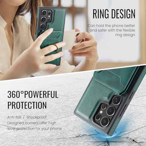 for Samsung Galaxy S26 Ultra 2 in 1 Detachable Card Bag Wallet Case Durable Leather Wallets Magnetic Card Holder 4 Card Slots Ring Stand RFID Blocking Green - color: Green, size: Samsung Galaxy S26 Ultra