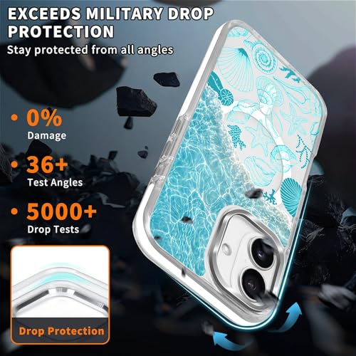 VisEnt Clear Case for iPhone 16, Magnetic Phone Case, Transparent Slim Cover, Military Grade Protection, Shockproof, Anti-Yellowing, Scratch Resistant, Ocean Wave Shell - color: Ocean Wave Shell, size: Iphone 16