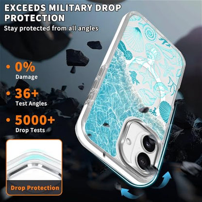 VisEnt Clear Case for iPhone 16, Magnetic Phone Case, Transparent Slim Cover, Military Grade Protection, Shockproof, Anti-Yellowing, Scratch Resistant, Ocean Wave Shell - color: Ocean Wave Shell, size: Iphone 16