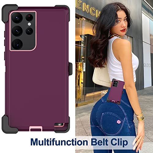 for Samsung Galaxy S22 Ultra Case with Belt Clip Holster, 2X Screen Protector, Military Grade Protection Heavy Duty Full Body Shockproof Rugged Protective Cover for Samsung S22 Ultra 5G Wine - color: Wine
