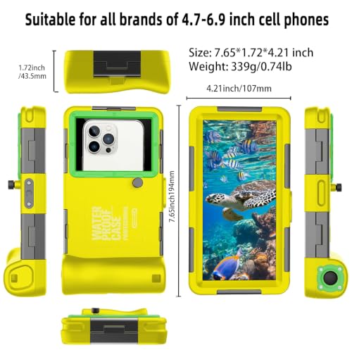 Waterproof Phone Case, Underwater Snorkeling Diving Case for iPhone 17/16/15/14/13 Series Galaxy S25/S24/S23 S22, 50Ft Professional Underwater Phone Case for Photo & Video, Yellow | Underwater Use, Phone Protection