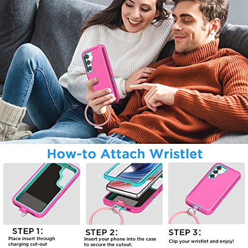 AICase for Galaxy S23 Case with Detachable Anti-Lost Hand Strap/Wristband,Heavy Duty Drop Protection Full Body Rugged Shockproof/Dust Proof 3-Layer Military Protective Durable for Samsung S23 6.1"_6 - color: Pink/aqua blue+Lilac Purple Anti-lost wristband