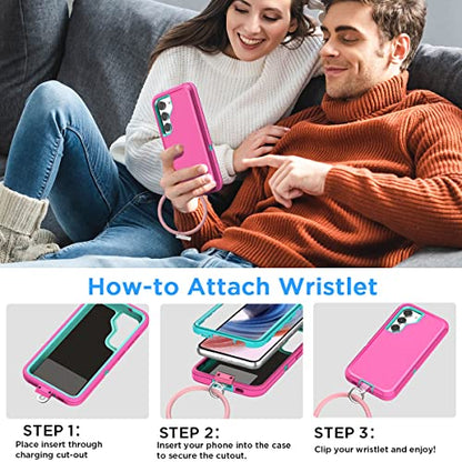 AICase for Galaxy S23 Case with Detachable Anti-Lost Hand Strap/Wristband,Heavy Duty Drop Protection Full Body Rugged Shockproof/Dust Proof 3-Layer Military Protective Durable for Samsung S23 6.1"_6 - color: Pink/aqua blue+Lilac Purple Anti-lost wristband