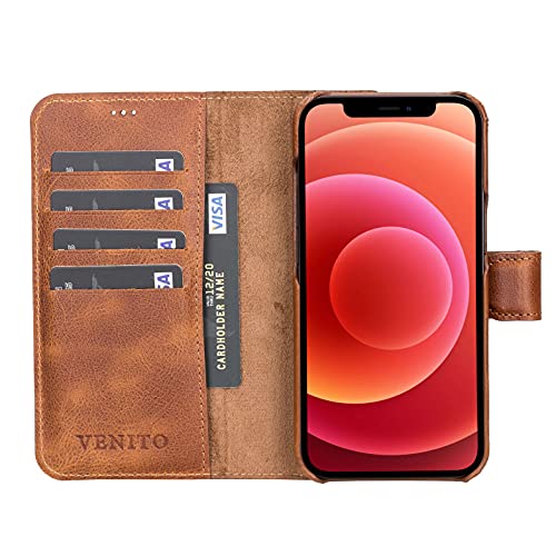 Venito Florence Leather Wallet Phone Case Compatible with iPhone 13 Mini (5.4 inch) - Extra Secure with RFID Blocking - Detachable Phone Wallet (Antique Brown) - color: Antique Brown, size: iPhone 13 Mini