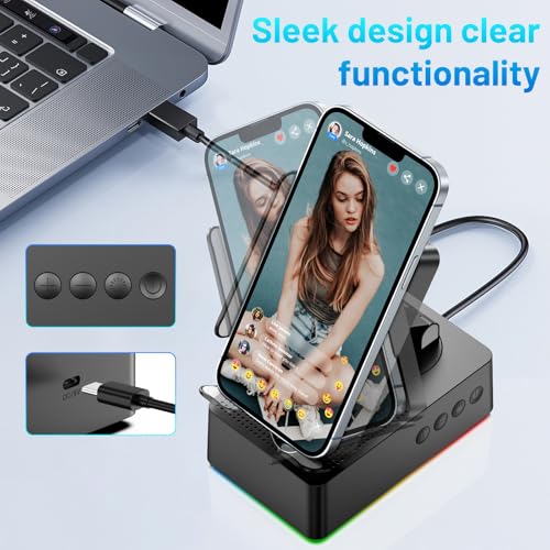 Wireless Induction Bluetooth Speaker, 5-in-1 Foldable Phone Holder, 1500mAh Emergency Charging, Colorful LED Ambient Light, Tech Gadgets Gifts for Men Women, for iPhone Android Tablet, Black - color: Black
