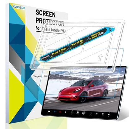 New Version Tesla Model Y/3 Screen Protector Accessories【Matte No Glare! Anti Fingerprint】Premium 9H Tempered Glass Screen Protector with Mounting Frame Kit for Model 3(2023-2017) /Model Y(2024-2020)