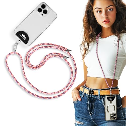 Pilotfish Team Phone Lanyard Strap – Universal Neck & Crossbody Cell Phone Holder, Anti‑Drop, Adjustable for iPhone & Android - color: Silver Buckle/Red White Blue
