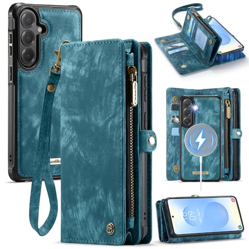 Compatible with Samsung Galaxy S26 5G Wallet Case with Magsafe with Zipper & Card Holder Strap Wristlet Detachable Magnetic Protective Back Case for Samsung Galaxy S26 5G 6.3 Inch (Blue) - color: (Detachable and Magsafe)-Blue, size: S26 6.3 Inch
