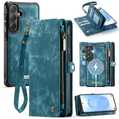 Compatible with Samsung Galaxy S26 5G Wallet Case with Magsafe with Zipper & Card Holder Strap Wristlet Detachable Magnetic Protective Back Case for Samsung Galaxy S26 5G 6.3 Inch (Blue) - color: (Detachable and Magsafe)-Blue, size: S26 6.3 Inch
