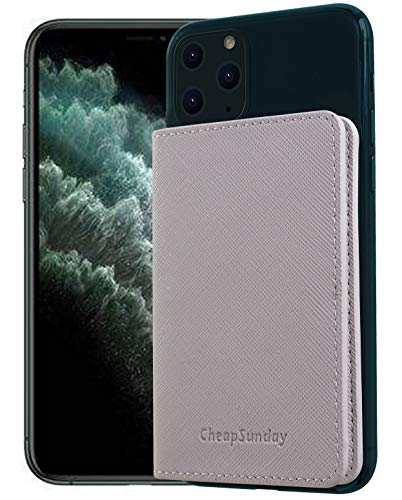 CheapSunday ID Card Holder for Back of Phone Leather Phone Wallet Stick On with Stand Flip Waterproof Leather Adhesive Wallet for Most Cellphones (Beige) - color: Beige