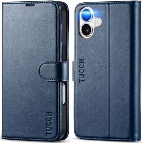 TUCCH Case Wallet for iPhone 16 (6.1") 2024, RFID Blocking Folio, Dark Blue | 4 Card Holders, Kickstand, PU Leather, Magnetic Closure, Shockproof TPU Shell, Protective Flip Cover - color: Dark Blue