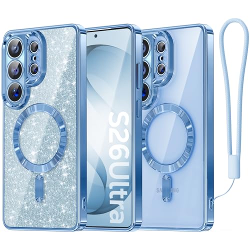 Meifigno Magnetic Case Designed for Samsung Galaxy S26 Ultra 6.9", [Compatible with MagSafe] [Removable Glitter Card & Wrist Strap], Surround Lens Protection Case for Galaxy S26 Ultra, Sky Blue - color: Sky blue, size: S26 Ultra Case (2026)