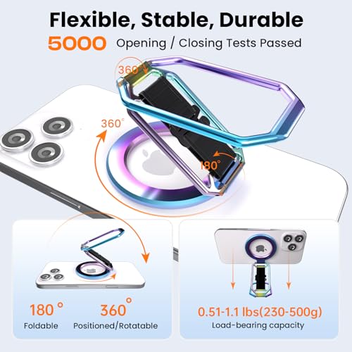 4-in-1 Phone Grip Stand for MagSafe,Loop Strap,Dual-Fold,360°Rotate,Rainbow - color: Rainbow