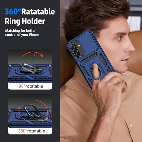 for Samsung Galaxy A17 5G Case with Camera Lens Cover, 10 FT Military Grade Drop Protection, Magnetic Ring Holder Kickstand Protective Phone Case, Navy Blue - color: Navy Blue, size: Galaxy A17 5G