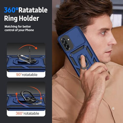 for Samsung Galaxy A17 5G Case with Camera Lens Cover, 10 FT Military Grade Drop Protection, Magnetic Ring Holder Kickstand Protective Phone Case, Navy Blue - color: Navy Blue, size: Galaxy A17 5G