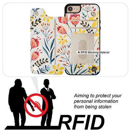 HAOPINSH for iPhone SE(2022)/(2020) iPhone 7/8 Wallet Case with Card Holder, Floral Flower Flip Folio PU Leather Kickstand Card Slots,Double Magnetic Clasp Shockproof Case 4.7" - color: Floral Flower