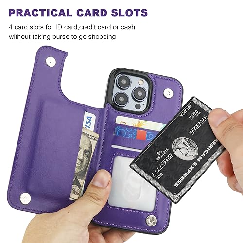 ONETOP for iPhone 15 Pro Max Wallet Case with Credit Card Holder,Purple | Kickstand,ID/Cash Holder,Case Wallet with Card Slots,Double Magnetic Clasp,Durable PU Leather Shockproof Cover for Women Men - color: Purple