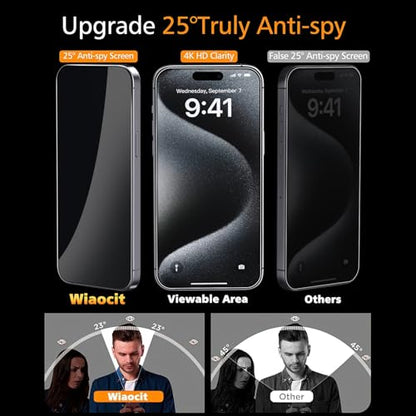 Wiaocit Tempered Glass Privacy Screen Protector for iPhone 15 Pro Max - size: iPhone 15 Pro Max-6.7 Inch