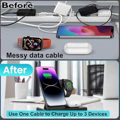 Magnetic 3 in 1 Wireless Charging Station for iPhone 12-17 Series, Charging Station for Multiple Devices, Mag Safe Wireless Charger Stand for Apple Watch Series/Ultra/SE & AirPods 4/3/2/Pro