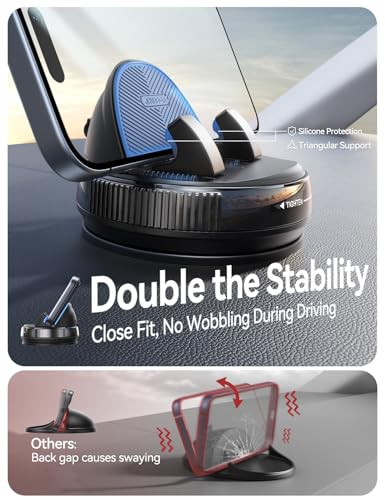 JOYROOM Car Phone Mount, [360° Rotation+Thick Case Friendly] Cell Phone Car Holder with Adjustable Spring Clip, Anti-Slip Silicone Universal Dashboard phone holder for Car for iPhone, Smartphones, GPS - color: Titanium Black