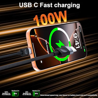 USB C to USB C Cable, 100W Fast Charging Cable, 2-Pack, 10ft, Black - size: 2P-10FT