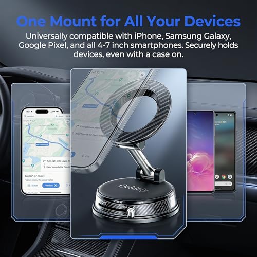 Car Phone Holder, Magnetic Phone Holder for Car, N52 Strong Magnets Suction Cup Mount, Dashboard Windshield, 1080° Rotation for All iPhone 17-12 Pro Max & Android