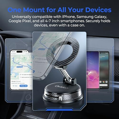 Car Phone Holder, Magnetic Phone Holder for Car, N52 Strong Magnets Suction Cup Mount, Dashboard Windshield, 1080° Rotation for All iPhone 17-12 Pro Max & Android