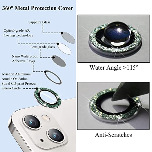Bling Camera Lens Protector Compatible for iPhone 13/13 mini Ultra Thin/Clear Tempered Glass [Anti-Scratch][Shatter/Water/Fog-Proof] Metal Cover Protection - Green Diamond(Set of 2) - color: GreenDiamond
