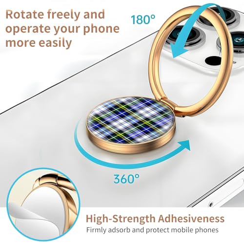 Cell Phone Ring Holder, Cute Metal Phone Grip Stand Finger Ring Kickstand, Flexible 360°Rotation Phone Tablet Case Accessories Compatible with Most Phones White Blue Plaid - color: White Blue Plaid