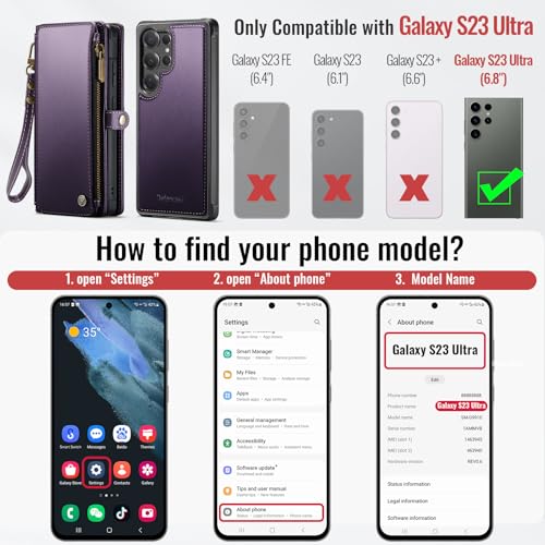 Defencase for Galaxy S23 Ultra Case Wallet Compatible with Magsafe, Purple | Magnetic Detachable, RFID Bolcking Card Holder, Zipper Strap, PU Leather Drop-Proof Phone Cover for Samsung Galaxy S23 Ultra - color: (Detachable with Magsafe)-Purple
