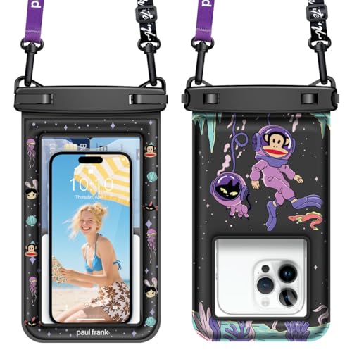 Paul Frank Waterproof Phone Pouch Floating, 2 Pack IPX8 Waterproof Phone Case with Lanyard for iPhone 17 16 15 14 Pro Max Galaxy S25 S24, Cellphone Dry Bag Beach Cruise Ship Essentials(up to 8.5") - color: Black&Black