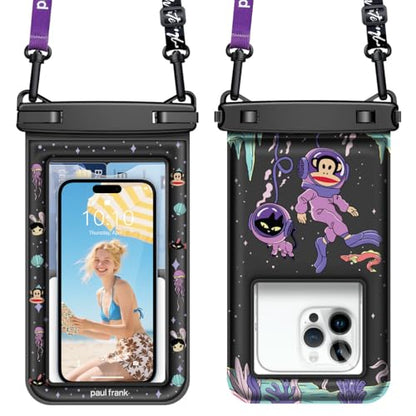 Paul Frank Waterproof Phone Pouch Floating, 2 Pack IPX8 Waterproof Phone Case with Lanyard for iPhone 17 16 15 14 Pro Max Galaxy S25 S24, Cellphone Dry Bag Beach Cruise Ship Essentials(up to 8.5") - color: Black&Black