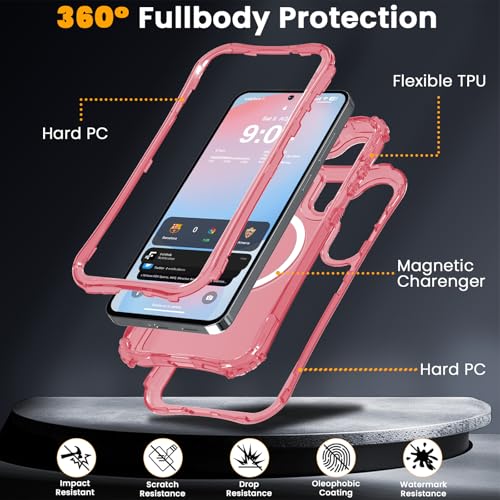 WRJ Magnetic Clear for Samsung Galaxy S26 FE Case,Samsung S25 FE Case [Fit for MagSafe][Military Grade Drop Protection] Translucent Shockproof Protective Phone Case-Peach Pink - color: Peach Pink, style: Transparent