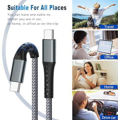 DFLASHS USB-C to USB-C 60W 3FT 3-Pack, Nylon Braided Fast Charging Cable - size: 3FT